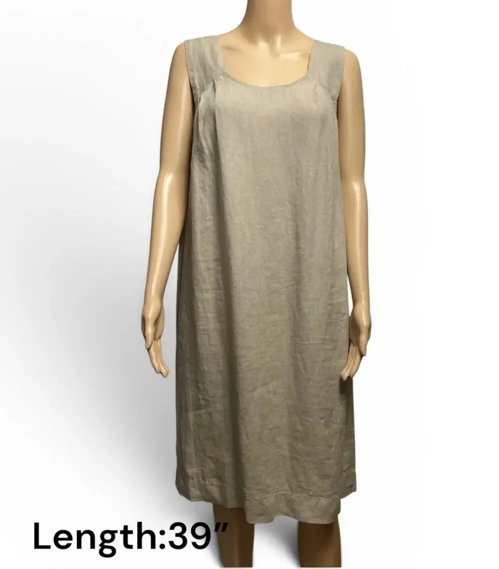 Click by Color Me Cotton Linen Sleeveless Shift Dress Beige Tan size L - Picture 1 of 5